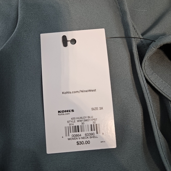 NWT Nine West Dusty‎ Teal V-Neck Chiffon Sleeveless Blouse Size 3X Women's - Picture 6 of 8